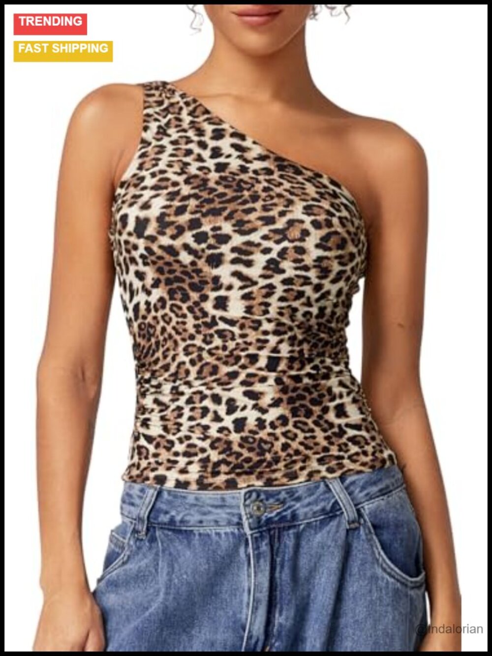 QINSEN One Shoulder Tank Top Double Lined Slim Fit Sleeveless Cropped Tee Y2K